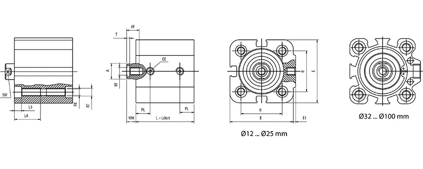 Double acting cylinder | magnetic piston | female thread | B-series HAFNER BF