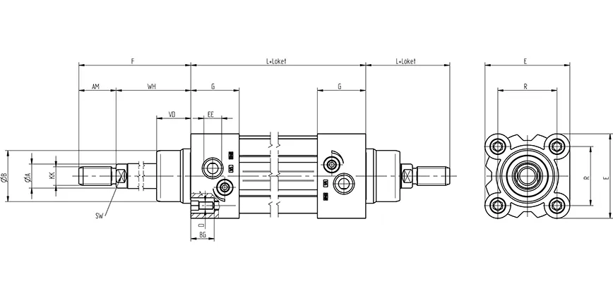 Double acting cylinder | adjustable cushioning | through piston rod | magnetic piston | H-series HAFNER HBF