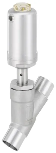 Pneumatically operated 2/2-way angle seat valve with stainless steel actuator Burkert type 2060