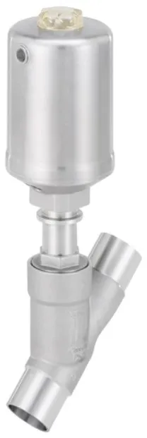 Pneumatically operated 2/2-way angle seat valve with stainless steel actuator Burkert type 2060