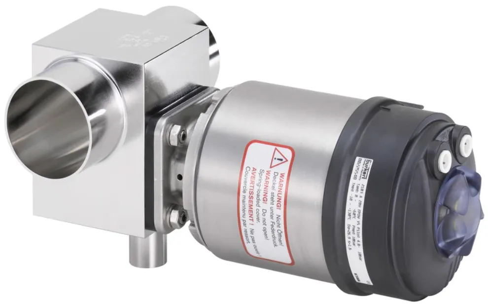 T-diaphragm valve with pneumatic actuator in stainless steel (Type ELEMENT) for decentralised automation Burkert type 2104