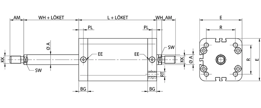 Double acting cylinder | through piston rod | magnetic piston | male thread | Z-series HAFNER ZBF