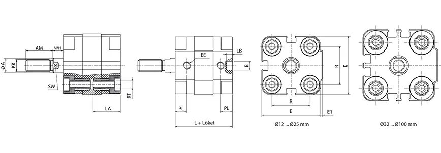Single acting cylinder | magnetic piston | male thread | Q-series HAFNER QEF