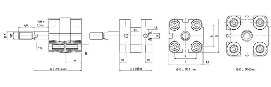Single acting cylinder | spring pushes piston rod out | magnetic piston | male thread | Q-series HAFNER QEFV
