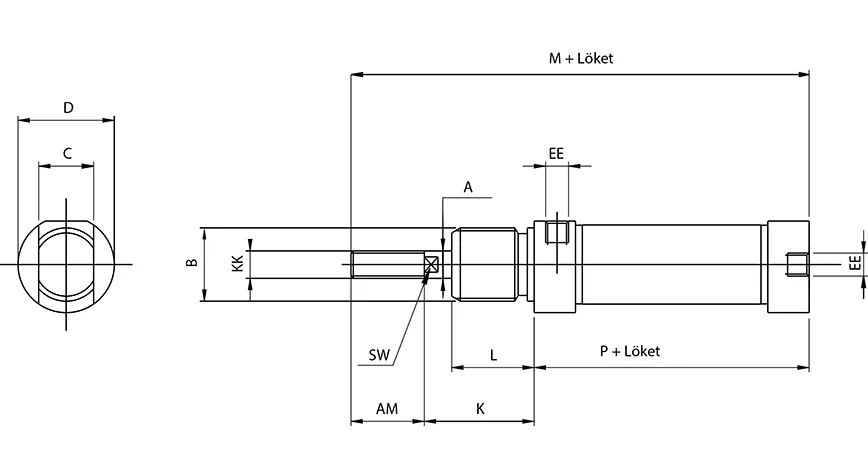 Double acting cylinder | magnetic piston | head cut off port parallel to rod | R-series HAFNER RIMA