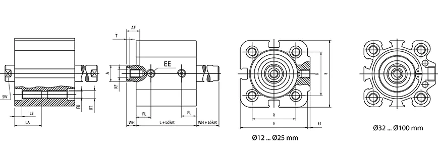 Double acting cylinder | through piston rod | magnetic piston | female thread | B-series HAFNER BJ
