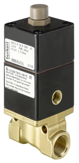 Pneumatically operated 2/2-way valve with separating diaphragm Burkert type 0263