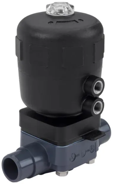 Pneumatically operated 2/2 way diaphragm valve CLASSIC with plastic valve body Burkrt type 2030