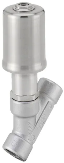 Pneumatically operated 2/2-way angle seat valve with stainless steel actuator Burkert type 2060