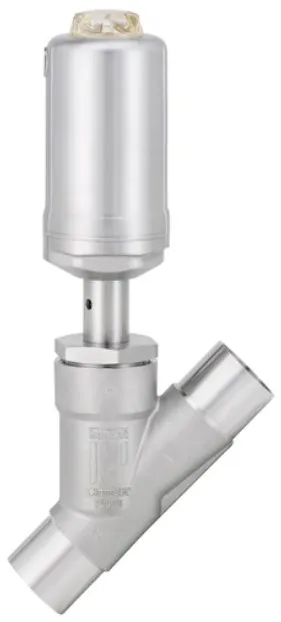 Pneumatically operated 2/2-way angle seat valve with stainless steel actuator Burkert type 2060