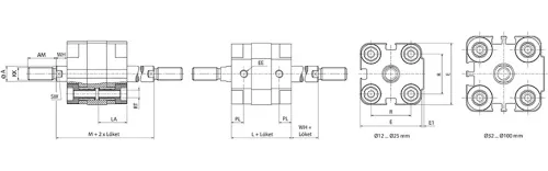 Double acting cylinder | through piston rod | magnetic piston | male thread | Q-series HAFNER QBF