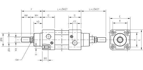 Double acting cylinder | adjustable cushioning | through piston rod | magnetic piston | D-series HAFNER DBP