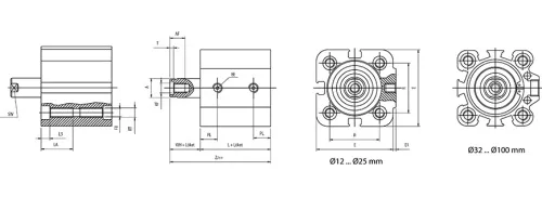Single acting cylinder | spring pushes piston rod out | magnetic piston | female thread | B-series HAFNER BD