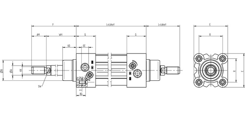 Double acting cylinder | adjustable cushioning | through piston rod | magnetic piston | H-series HAFNER HBF