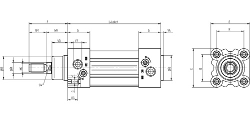 Double acting cylinder | adjustable cushioning | magnetic piston | enforced piston | FPM piston rod scraper, H-series HAFNER HIFK