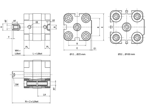 Single acting cylinder | spring pushes piston rod out | magnetic piston | female thread | Q-series HAFNER QENV